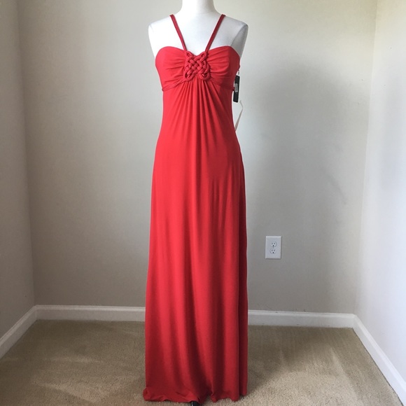 Matte jersey red maxi halter cord detail dress - Picture 8 of 8